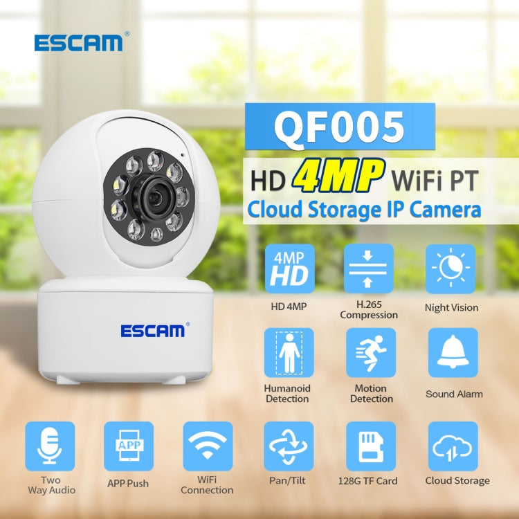 ESCAM QF005 4MP Indoor HD WiFi Pan-tilt Camera, Support Motion Detection / Two-way Audio / Night Vision, QF005 ESCAM QF005 4MP Indoor HD WiFi Pan-tilt Camera, Support Motion Detection / Two-way Audio / Night Vision, QF005